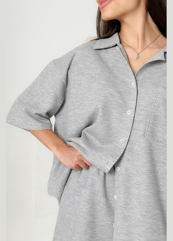 Сіра всесезон сіра вафельна піжама з сорочкою та шортами kari shop atelier (184pj-4shs-gr) Ova Ova Brand