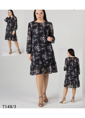 Чорна сукня шифон довгий рукав принт квіти 46 чорна Tell
