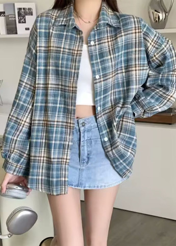 Сорочка жіноча Oversize у клітинку на гудзиках No Brand (365588100)