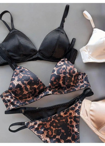 Комбінований демісезонний зручний жіночий комплект nude:бюстгальтер на м’якому поролоні+трусики-стрінги з регулюванням No Brand жіночий комплект Nude леопардовий