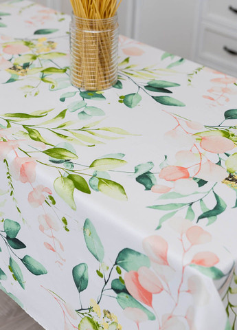 Скатерть с тефлоновым покрытием "Листочки зеленые" 2.4м х 1.5м + 8 салфеток Homedec - (318747175)