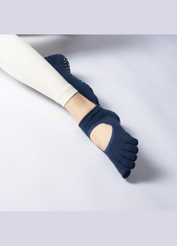 Тёмно-синие носки для йоги с открытым подъемом противоскользящие темно-синие one size (349501066)