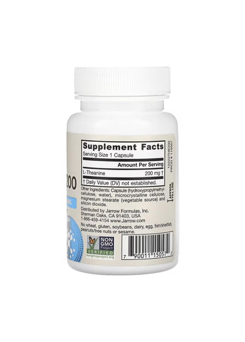 Амінокислота Теанін 200мг веганська 60 капсул для розслаблення Jarrow Formulas (367956694)