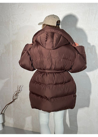 Коричнева зимня жіноча куртка transformer подовжена з кишенями і капюшоном (mil589) milirud