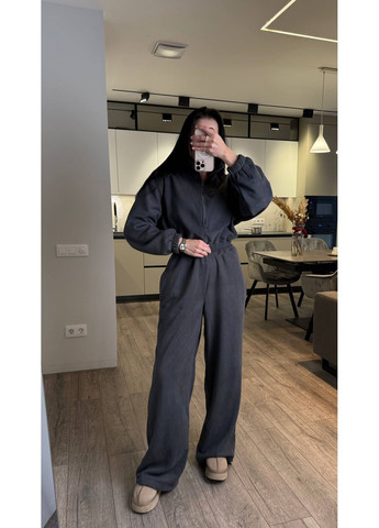 Комбінезон 1283 двосторонній фліс теплий на блискавці Україна графітовий