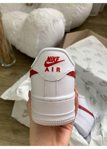 КРОССОВКИ ЖЕНСКИЕ NIKE AIR FORCE 1 WHITE RED 6 НАЙК АИР ФОРС 1 ПРЕМИУМ No Brand белые демисезоны (369387487)
