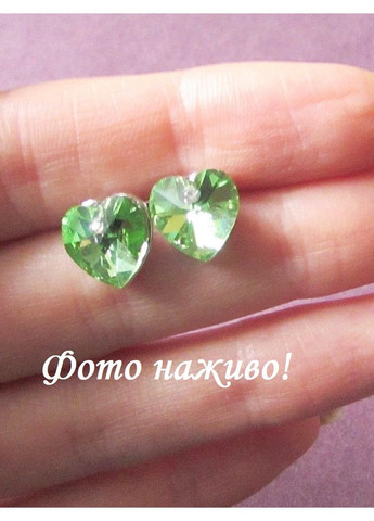 Салатовые серьги с кристаллами сердце, 5602 No Brand (374013630)