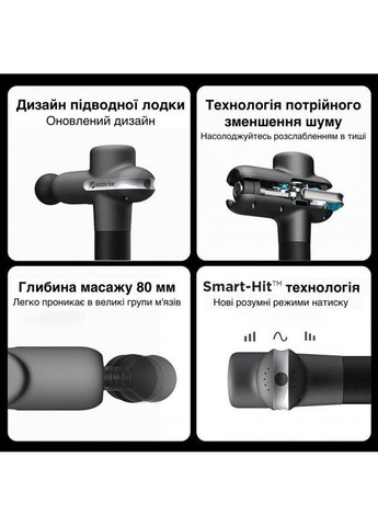 Перкусійний масажний пістолет Lightsaber U1 М'язовий масажер (6 насадок) 2500 мАг Чорний Booster (316322967)