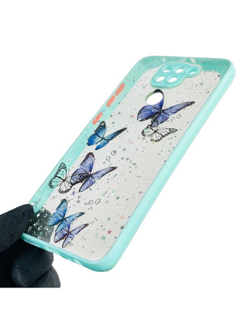Чехол для Redmi Note 9 с блёстками с бабочками на сяоми редми нот 9 бирюзовый Xiaomi (366022596)