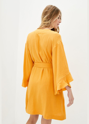 Бавовняний пляжний халат з мусліна жовто-медового кольору з широкими рукавами. ORA (278643225)