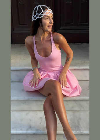 Розовое повседневный платье женское с пышной юбкой Гермес однотонное