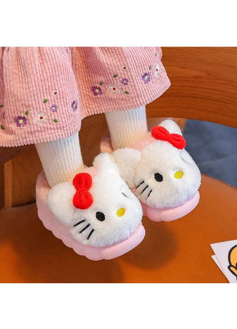 Розовые детские плюшевые комнатные тапочки для детей девочек с персонажем кошкой хеллоу китти (481332-prob) розовые размер 24-25 Unbranded с ушками, с вышивкой, с бантом