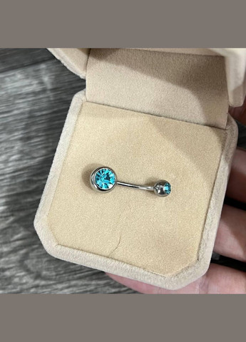 Сережка для пірсинга пупка "Блакитні циркони" навела медична ювелірна сталь в оксамитовій коробочці Spikes (362574398)