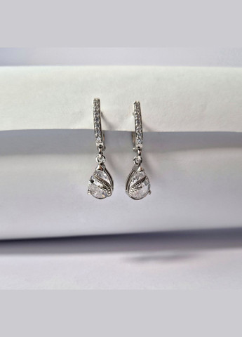 Срібні довгі сережки з підвіскою Крапелька з Білими камнями срібло 925 проби Родоване 72239б 4.19г No Brand (306741593)
