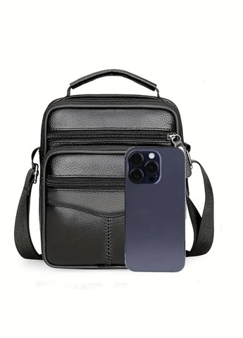 Сумка чоловіча шкіряна на плече компактна. Чорна No Brand (322859118)