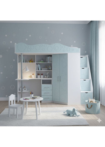 Ліжко-горище дитяче Binky ДС37А 2332x1800x832 Білий діамант/Блакитна лагуна (МДФ) (Right) (BK02010021000) Art In Head (337309157)