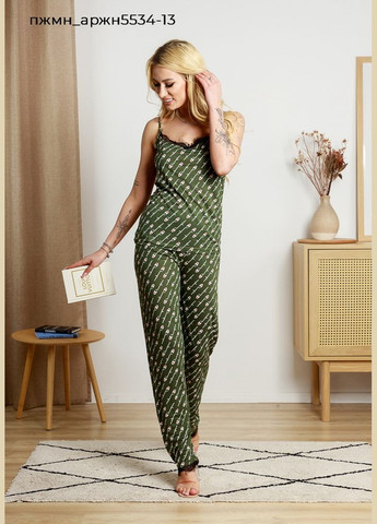 Прозорий комплект жіночий з гіпюром майка та брюки Pijamoni