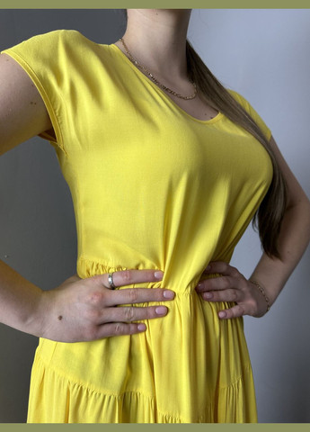 Жовтий жіноче літнє плаття ярусне жовте mkaz6053-1 Modna KAZKA