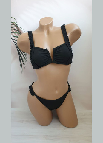 Черный летний молодежный раздельный купальник в рубчик раздельный No Brand