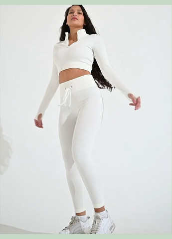Спортивный костюм в рубчик (рашгард и леггинсы) белого цвета, размер XS Trends (330757102)