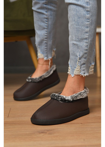 Капці жіночі на хутрі коричневого кольору з візерунком Let's Shop (350880030)