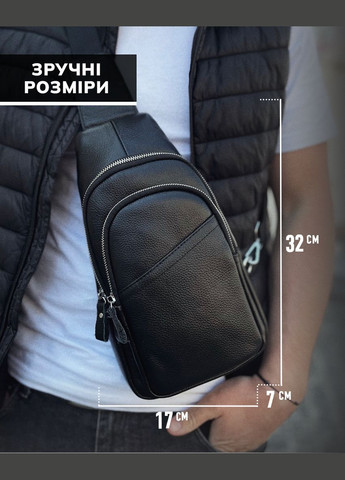 Сумка-слинг мужская черная через плечо из натуральной кожи A25F-515-1A Tiding Bag (359380778)
