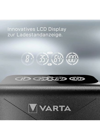 Зарядний пристрій LCD PLUG CHARGER + 4AA 2100mAh (1/4, AA:450mAh/AAA:200mAh/9V:34mAh) Varta (370258740)