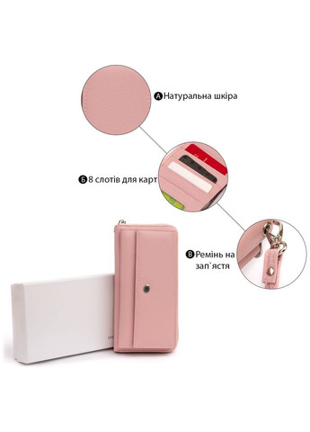 Женский кожаный кошелек-клатч с отделениями для карт и купюр розовый (sku_19297) No Brand (328218919)
