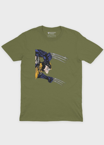 Хаки (оливковая) летняя мужская футболка с принтом супергероя - росомаха (ts001-1-hgr-006-021-003-f) Modno