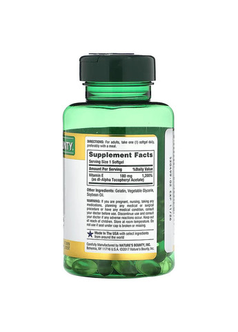 Вітамін Е, 180 мг, Vitamin Е,, 120 желатинових капсул Nature's Bounty (315145928)