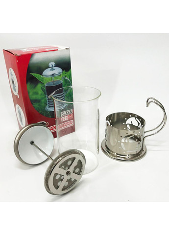 Френч-прес заварник металевий корпус UN-1152 600 мл, Скляний чайник для заварювання чаю Unique (365813056)