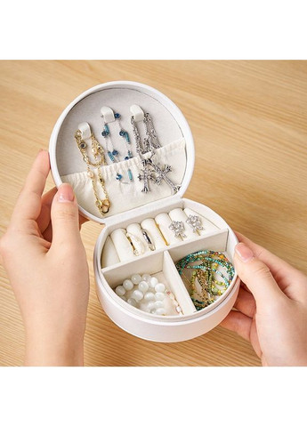 Стильна біла компактна кругла дорожня скринька для прикрас з петелькою No Brand (325216346)