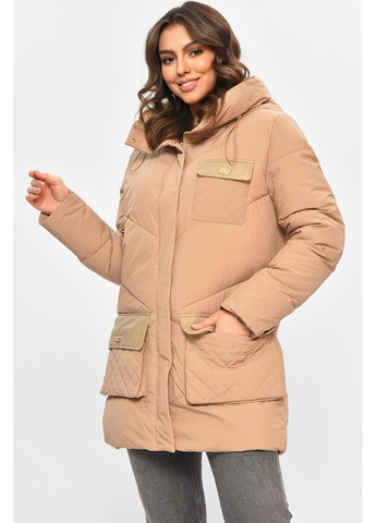 Темно-коричневая зимняя куртка женская однотонная зимняя цвета мокко Let's Shop