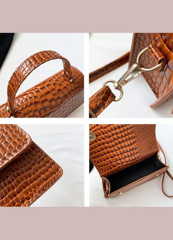 Женская лаковая мини сумочка клатч на плечо с принтом рептилия коричневая (sku_1736Н) No Brand (330576868)