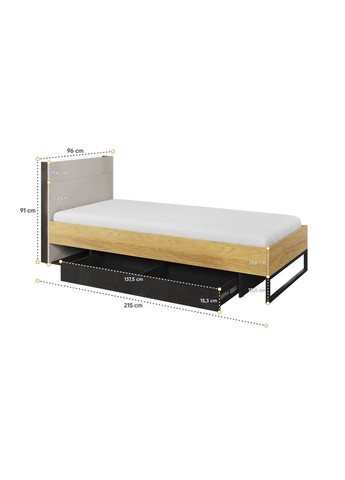 Підліткове односпальне ліжко Тін Флекс / Teen Flex 90x200 з ящиком сірий/гікорі/чорний TF-16 (ЦБМ) LENART (347324673)