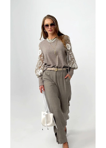 Комбінована стильна трикотажна блуза з вишуканим рукавом - ua42 / eu36 Iren Klairie