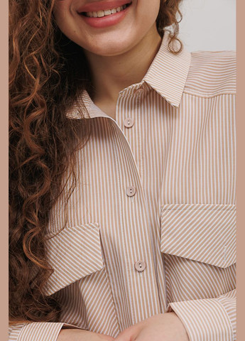 Жіноча сорочка з молочними кишенями на грудях у бежевій смужці Arjen (294907125)