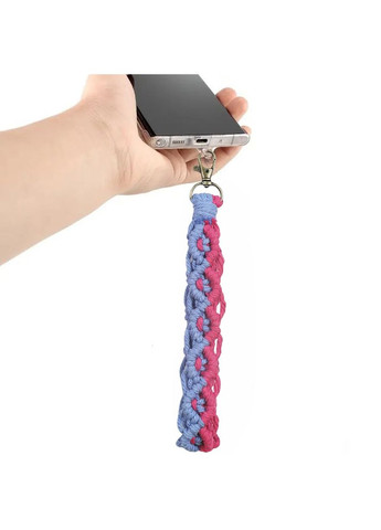 Набір макраме для рукоділля для ручного прядіння плетеного брелока «Петля» для ключів 22х3 см, рожевий з блакитним No Brand (344573442)