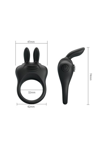 Віброерекційне кільце з вушками чорне, 7.4 х 4.2 см Pretty Love (297399821)