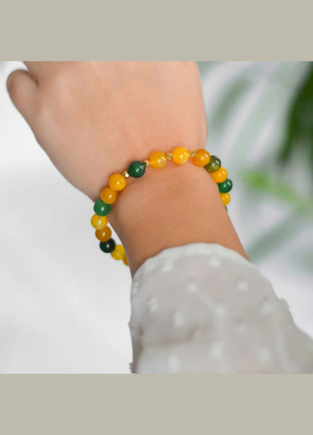 Браслет на гумці натуральний Агат жовто-зелений + вставки колір золото, фур-ра гіп-ний сплав d-8мм+- L-18см No Brand Браслет (324836289)