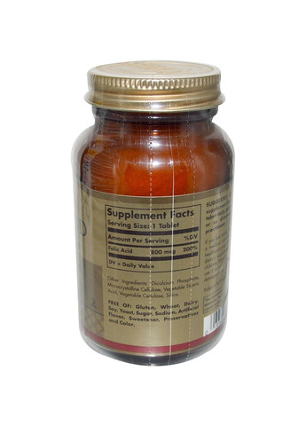 Фолиевая кислота, 800 мкг, 250 таблеток Solgar (366734032)