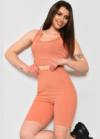 Спортивный костюм женский летний персикового цвета Let's Shop (278761171)