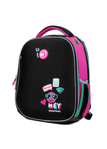 Школьный рюкзак, каркасный, два отделения, боковые карманы, размер: 35*28*15 см, черно-розовый Lovely Smile Yes (293510906)