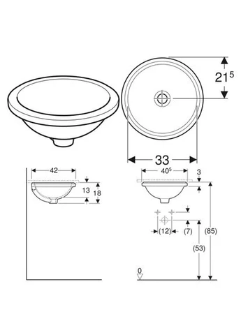 Умивальник VARIFORM, /глянсовий, врізний під столешню Geberit (395927002)