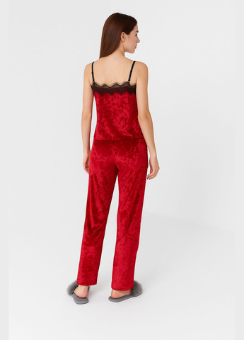 Красная женская пиджама велюровая брюки и майка красная Modashoping