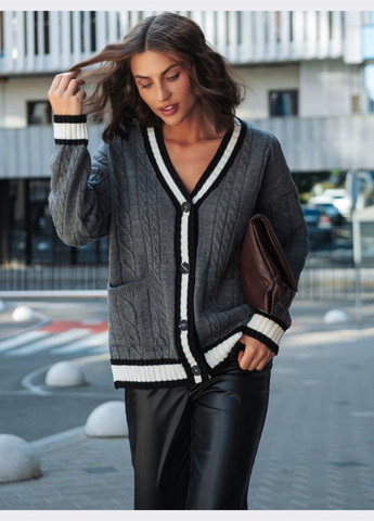 серая вязаная кофта с контрастной отделкой Dressa (362699317)