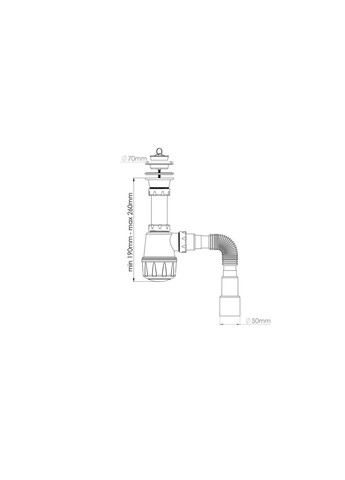 Сифон для мойки, выпуск 70мм разборный, гофра O40/50 Nova (361150728)