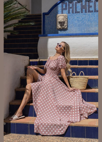 Пудрова повсякденний, вечірня, кежуал жіноча сукня з відкритими плечима Style Point з квітковим принтом