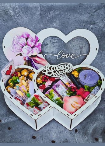 Подарунковий набір у вигляді подвійного сердечка "Коханій" з косметикою та солодощами на Миколая, На Новий рік No Brand (340535685)