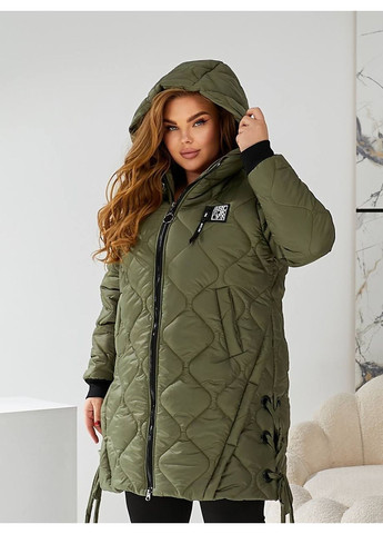Оливкова (хакі) демісезонна куртка-пальто жіноча Style Point